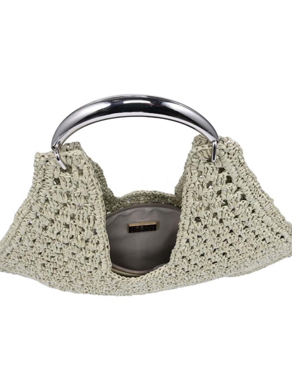 Woven Women's Crochet Hobo Bag with Silver Handle - Sage Green - Picture 4 of 5